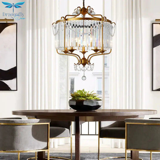 Round Crystal Chandelier Lamp Industrial Style With Wire Cage For Living Room