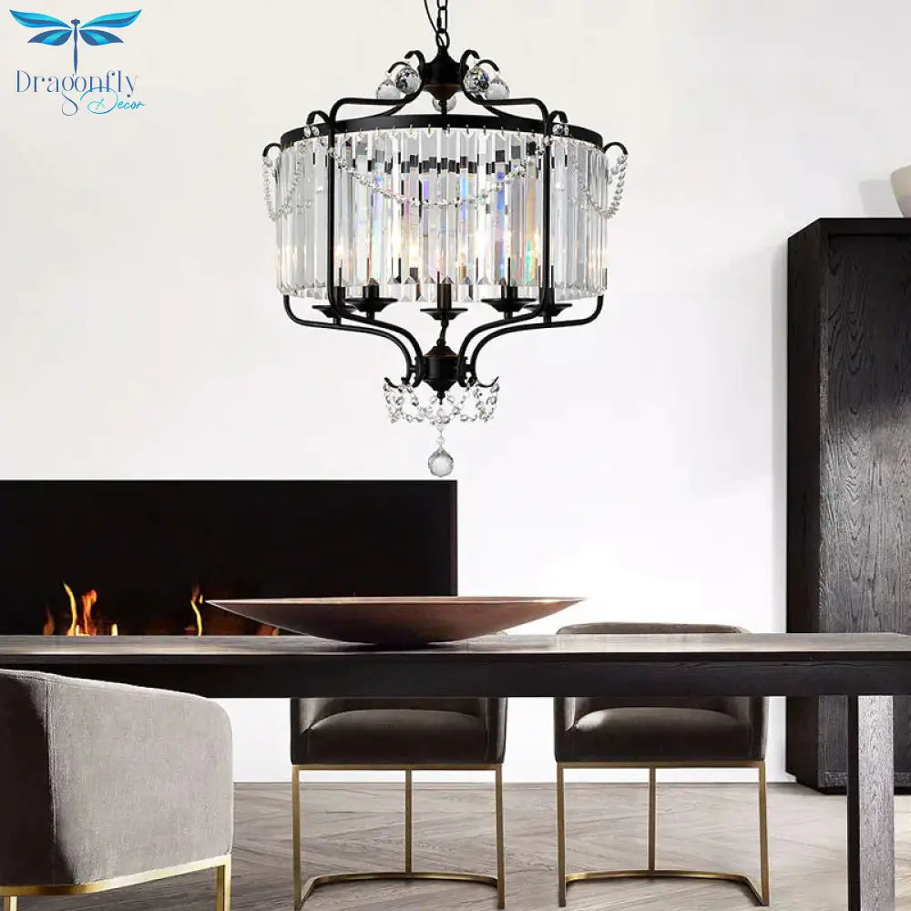 Round Crystal Chandelier Lamp Industrial Style With Wire Cage For Living Room