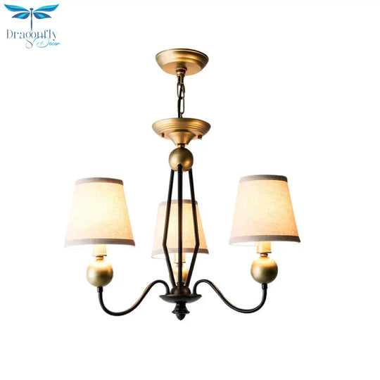 Rural Curvy Arm Hanging Pendant Light 3/6 - Head Fabric Chandelier In Black With Cone Shade