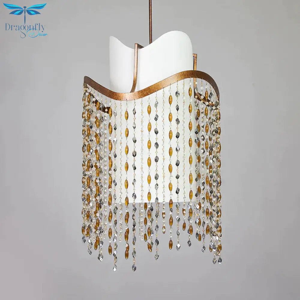 Rust 3 - Head Ceiling Pendant Rural Crystal Cascading Hanging Chandelier With Fabric Shade