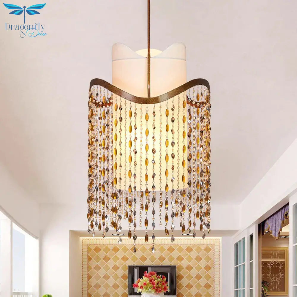 Rust 3 - Head Ceiling Pendant Rural Crystal Cascading Hanging Chandelier With Fabric Shade