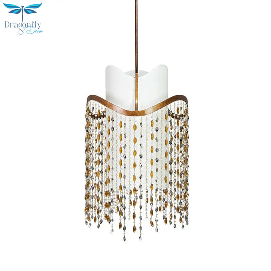 Rust 3 - Head Ceiling Pendant Rural Crystal Cascading Hanging Chandelier With Fabric Shade