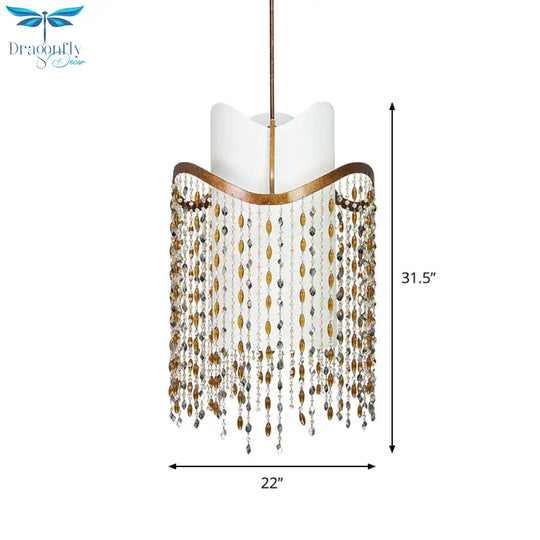 Rust 3 - Head Ceiling Pendant Rural Crystal Cascading Hanging Chandelier With Fabric Shade