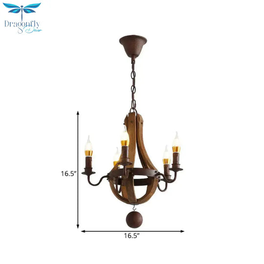 Rust 5 Lights Chandelier Lighting Rustic Wooden Basket Pendant Lamp For Restaurant 16.5’/19.5’ Wide
