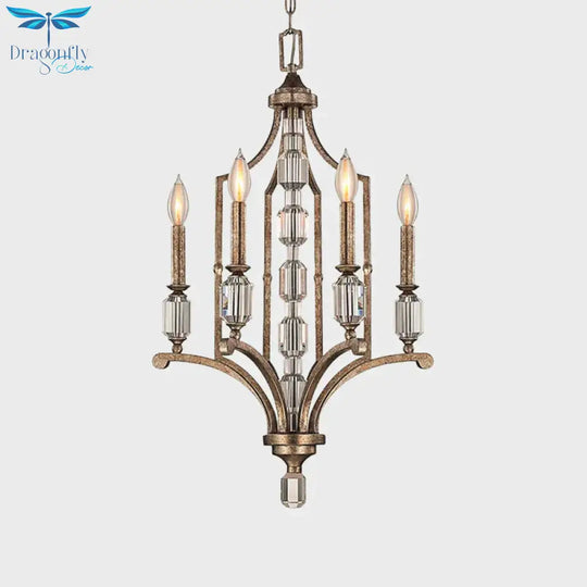 Rust Candelabra Chandelier Lighting Rustic Crystal 4 Lights Living Room Hanging Lamp