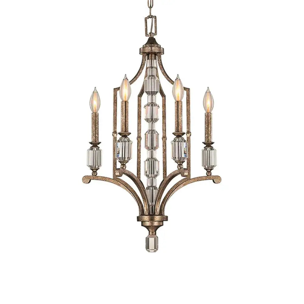 Rust Candelabra Chandelier Lighting Rustic Crystal 4 Lights Living Room Hanging Lamp