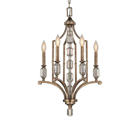 Rust Candelabra Chandelier Lighting Rustic Crystal 4 Lights Living Room Hanging Lamp
