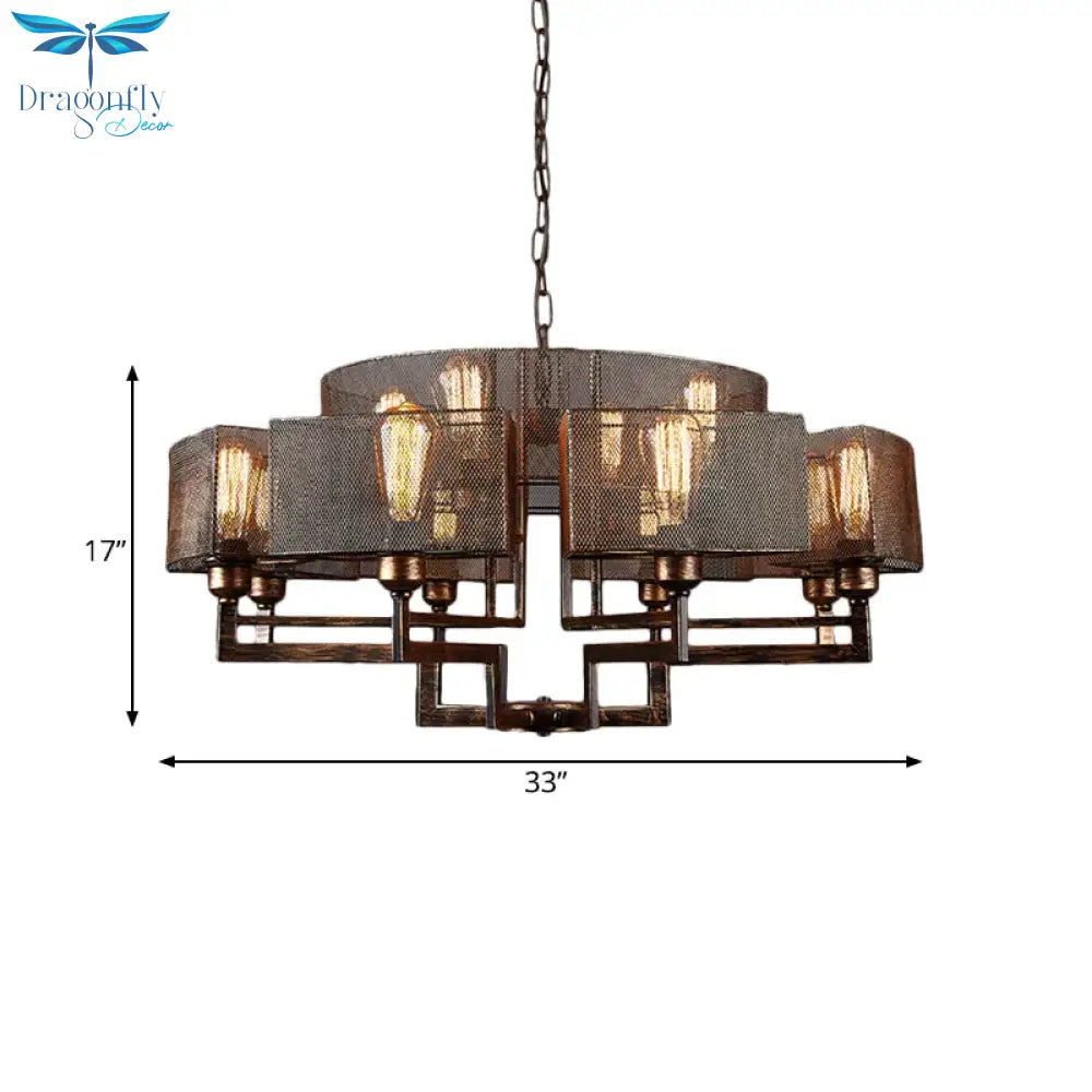 Rust Metallic Suspended Lighting Fixture 12-Light Chandelier