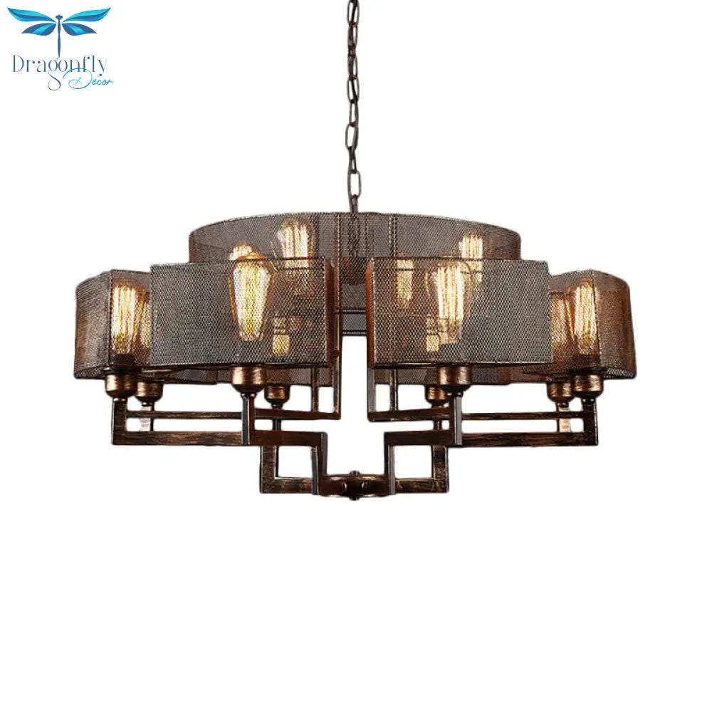 Rust Metallic Suspended Lighting Fixture 12-Light Chandelier