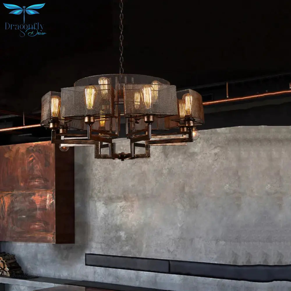 Rust Metallic Suspended Lighting Fixture 12-Light Chandelier