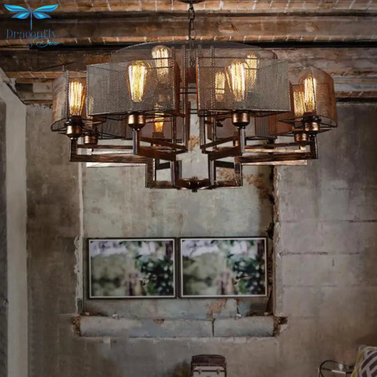 Rust Metallic Suspended Lighting Fixture 12-Light Chandelier