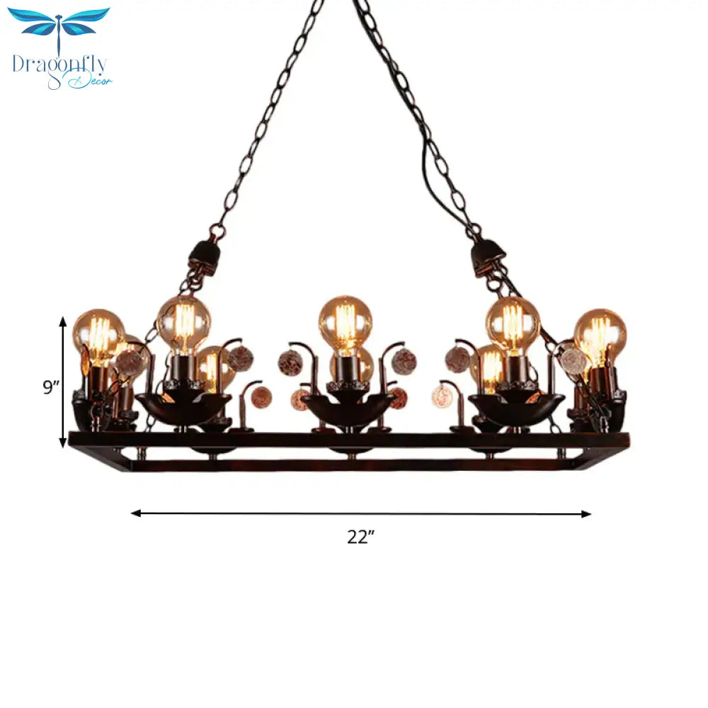 Rust Rectangular Pendant Chandelier Industrial Metal 10 - Head Bedroom Hanging Ceiling Light