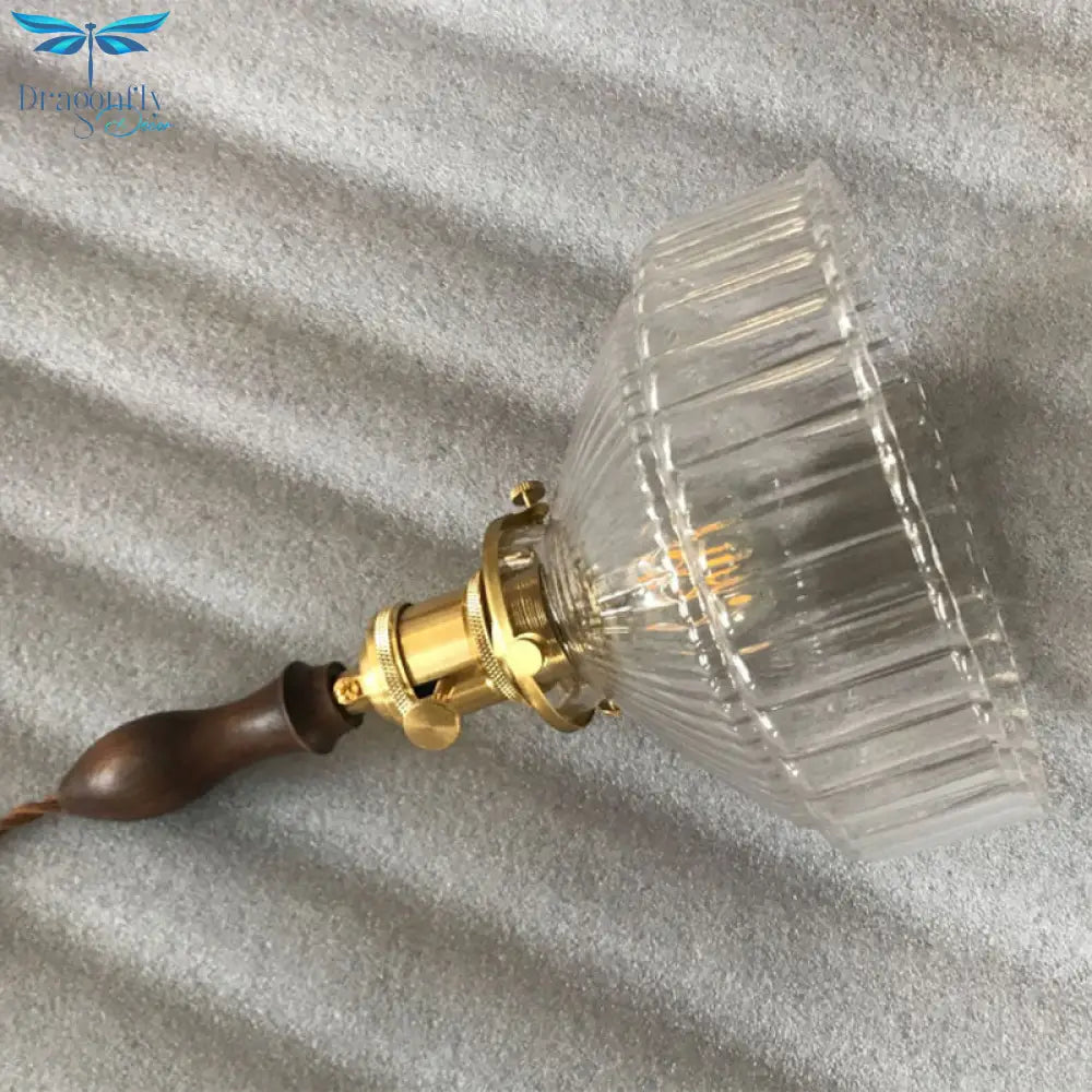 Rustic Barn Shade Pendant Lamp 1 - Light Clear Ribbed Glass Ceiling Suspension Light