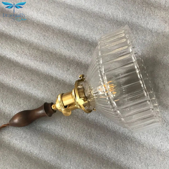 Rustic Barn Shade Pendant Lamp 1 - Light Clear Ribbed Glass Ceiling Suspension Light