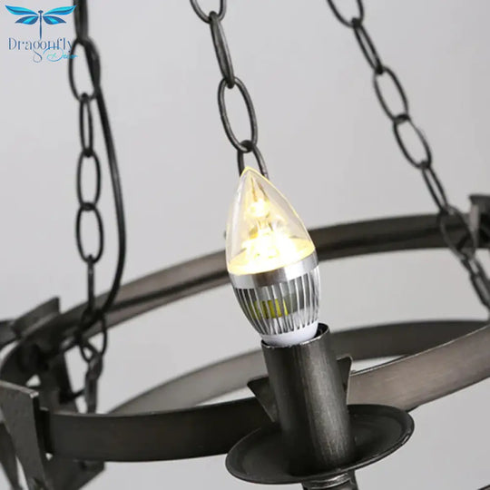 Rustic Black 3 Lights Metal Ceiling Chandelier Bare Bulb Living Room Hanging Lamp