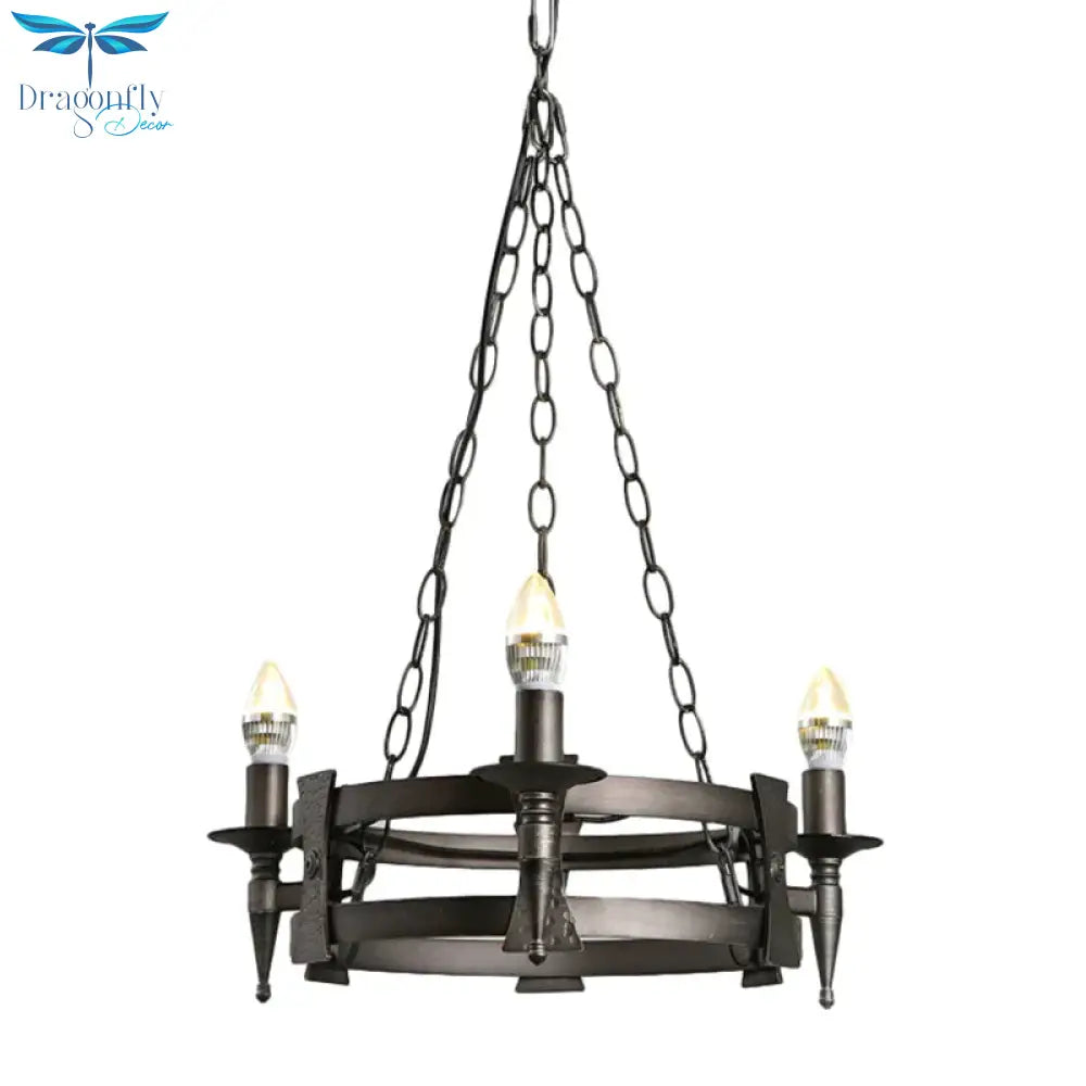 Rustic Black 3 Lights Metal Ceiling Chandelier Bare Bulb Living Room Hanging Lamp