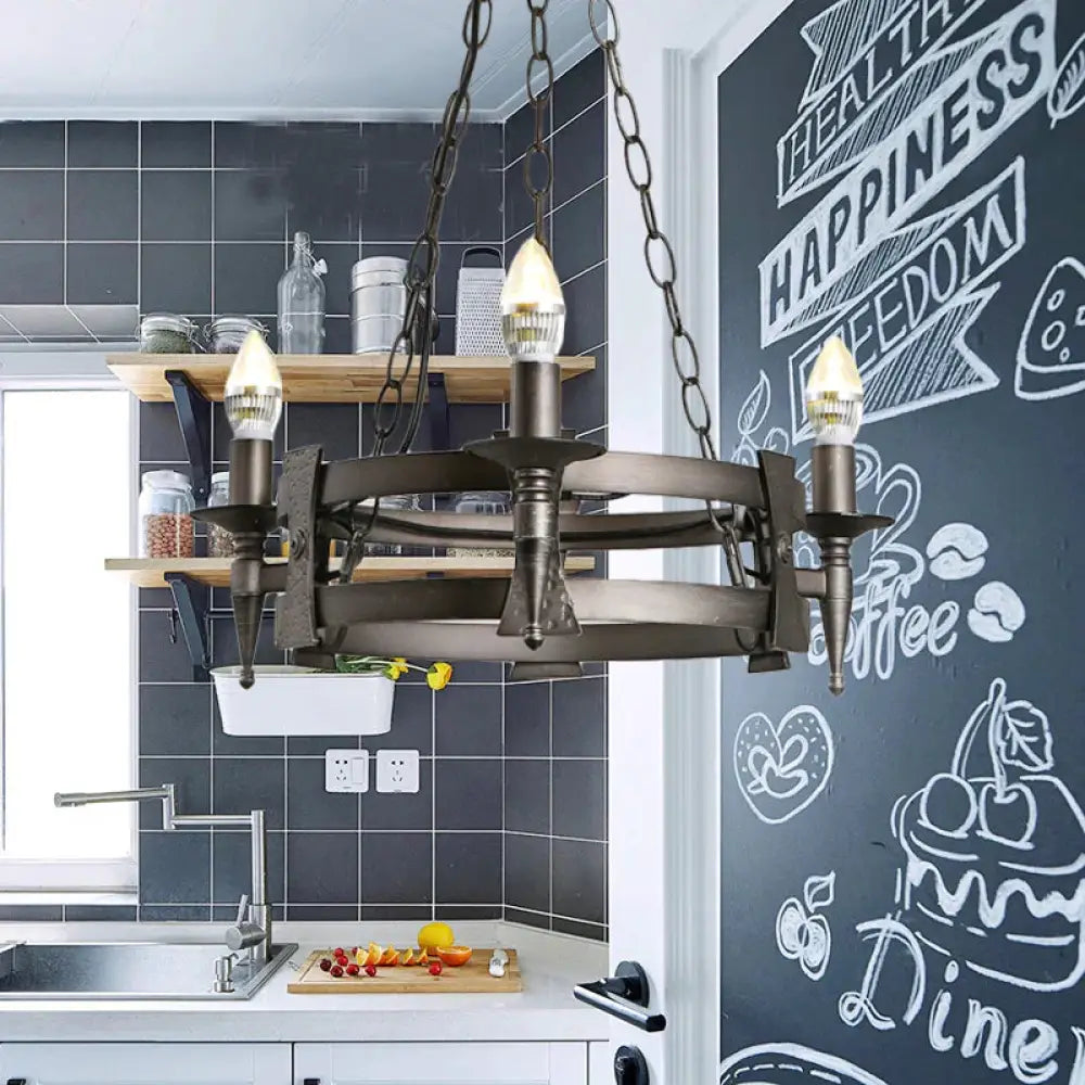 Rustic Black 3 Lights Metal Ceiling Chandelier Bare Bulb Living Room Hanging Lamp
