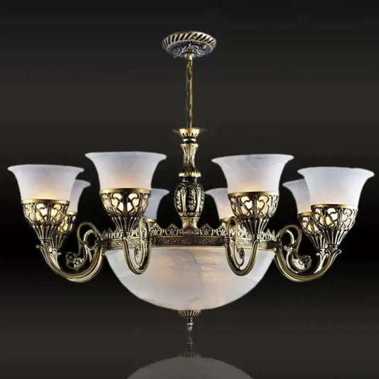 Rustic Bronze Frosted White Glass 11 Lights Hanging Light Chandelier