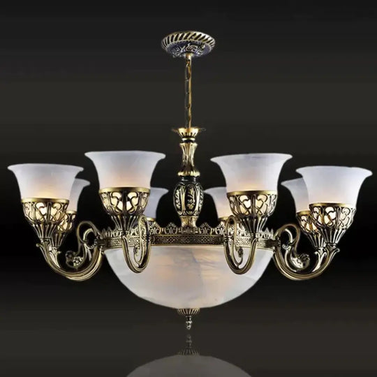 Rustic Bronze Frosted White Glass 11 Lights Hanging Light Chandelier