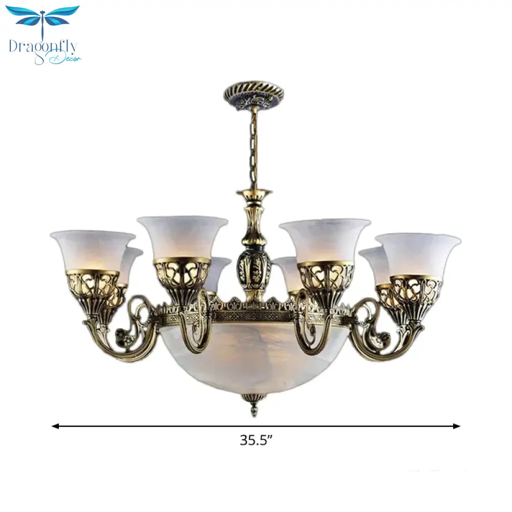 Rustic Bronze Frosted White Glass 11 Lights Hanging Light Chandelier