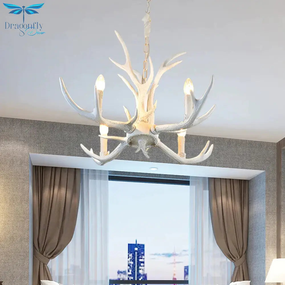 Rustic Candle Hanging Pendant 4/6/8 - Light Resin Ceiling Chandelier In White For Bedroom