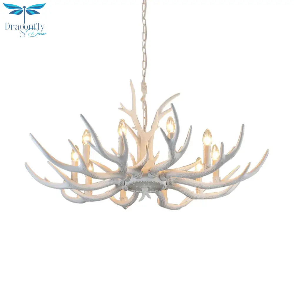 Rustic Candle Hanging Pendant 4/6/8 - Light Resin Ceiling Chandelier In White For Bedroom