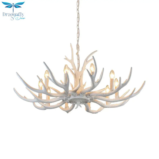 Rustic Candle Hanging Pendant 4/6/8 - Light Resin Ceiling Chandelier In White For Bedroom
