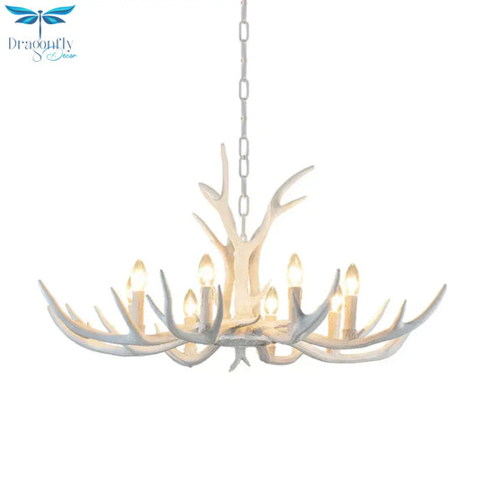 Rustic Candle Hanging Pendant 4/6/8 - Light Resin Ceiling Chandelier In White For Bedroom