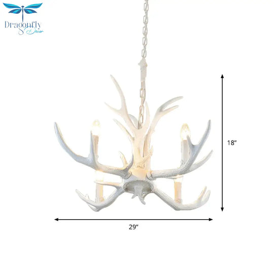 Rustic Candle Hanging Pendant 4/6/8 - Light Resin Ceiling Chandelier In White For Bedroom