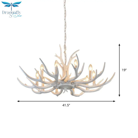 Rustic Candle Hanging Pendant 4/6/8 - Light Resin Ceiling Chandelier In White For Bedroom