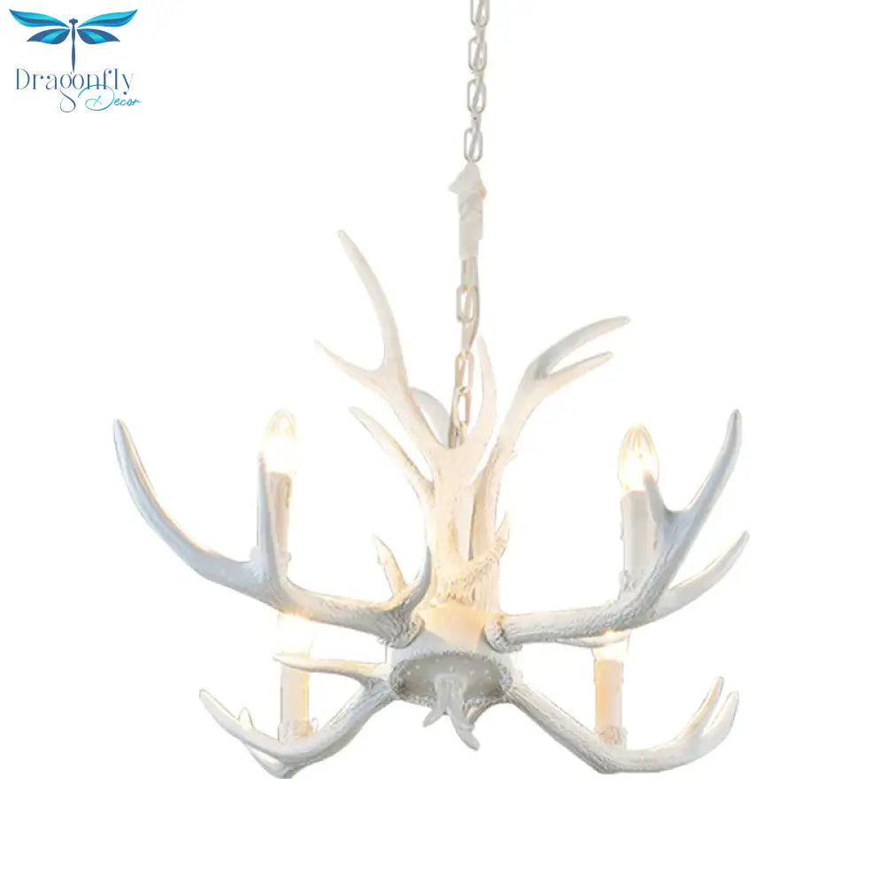Rustic Candle Hanging Pendant 4/6/8 - Light Resin Ceiling Chandelier In White For Bedroom
