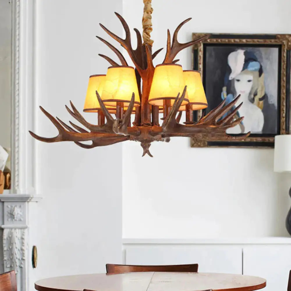 Rustic Cone Hanging Pendant 4/6/8 - Light Resin Ceiling Chandelier In Brown For Living Room 6 /