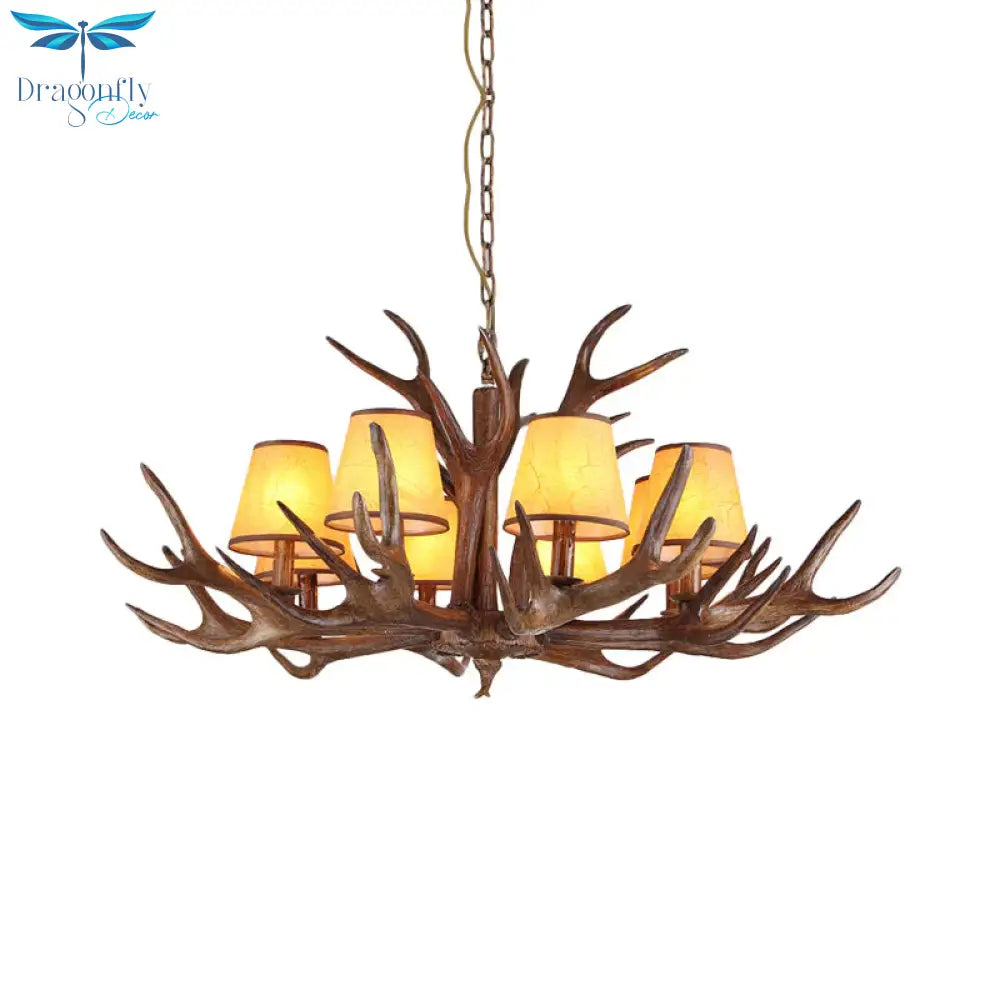 Rustic Cone Hanging Pendant 4/6/8 - Light Resin Ceiling Chandelier In Brown For Living Room