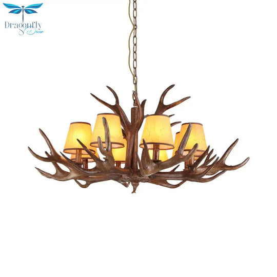 Rustic Cone Hanging Pendant 4/6/8 - Light Resin Ceiling Chandelier In Brown For Living Room