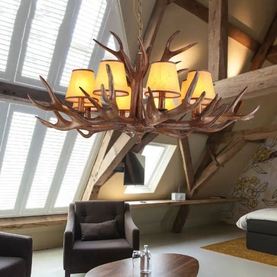 Rustic Cone Hanging Pendant 4/6/8 - Light Resin Ceiling Chandelier In Brown For Living Room 8 /