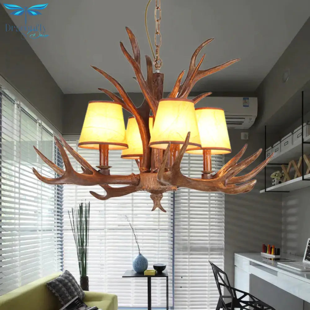 Rustic Cone Hanging Pendant 4/6/8 - Light Resin Ceiling Chandelier In Brown For Living Room