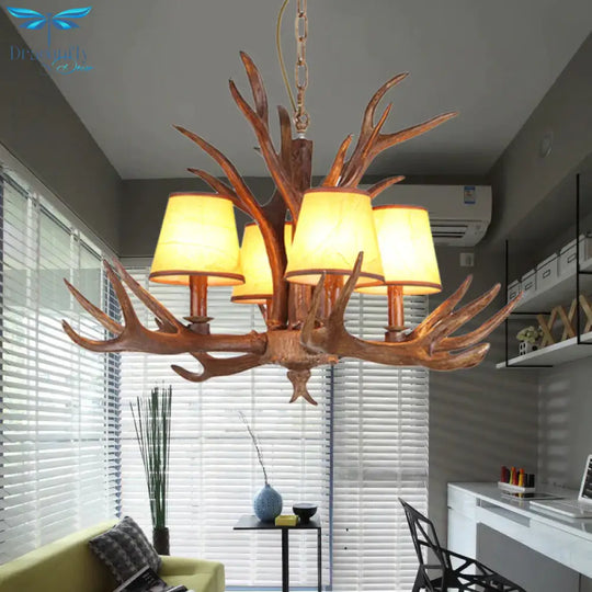 Rustic Cone Hanging Pendant 4/6/8 - Light Resin Ceiling Chandelier In Brown For Living Room