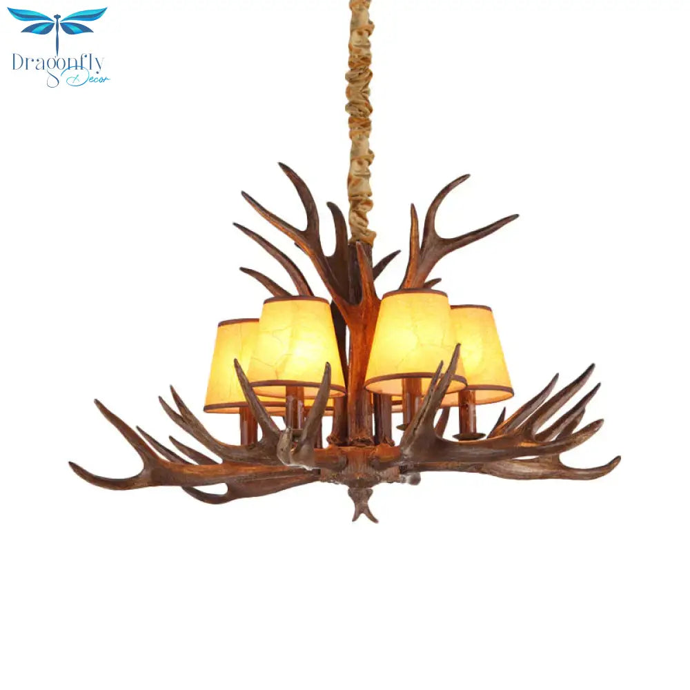 Rustic Cone Hanging Pendant 4/6/8 - Light Resin Ceiling Chandelier In Brown For Living Room
