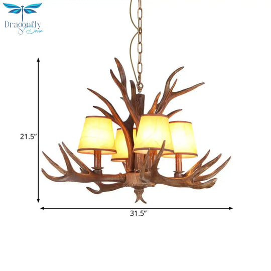 Rustic Cone Hanging Pendant 4/6/8 - Light Resin Ceiling Chandelier In Brown For Living Room