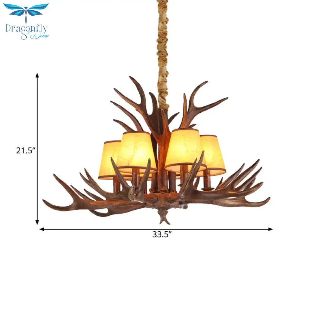 Rustic Cone Hanging Pendant 4/6/8 - Light Resin Ceiling Chandelier In Brown For Living Room