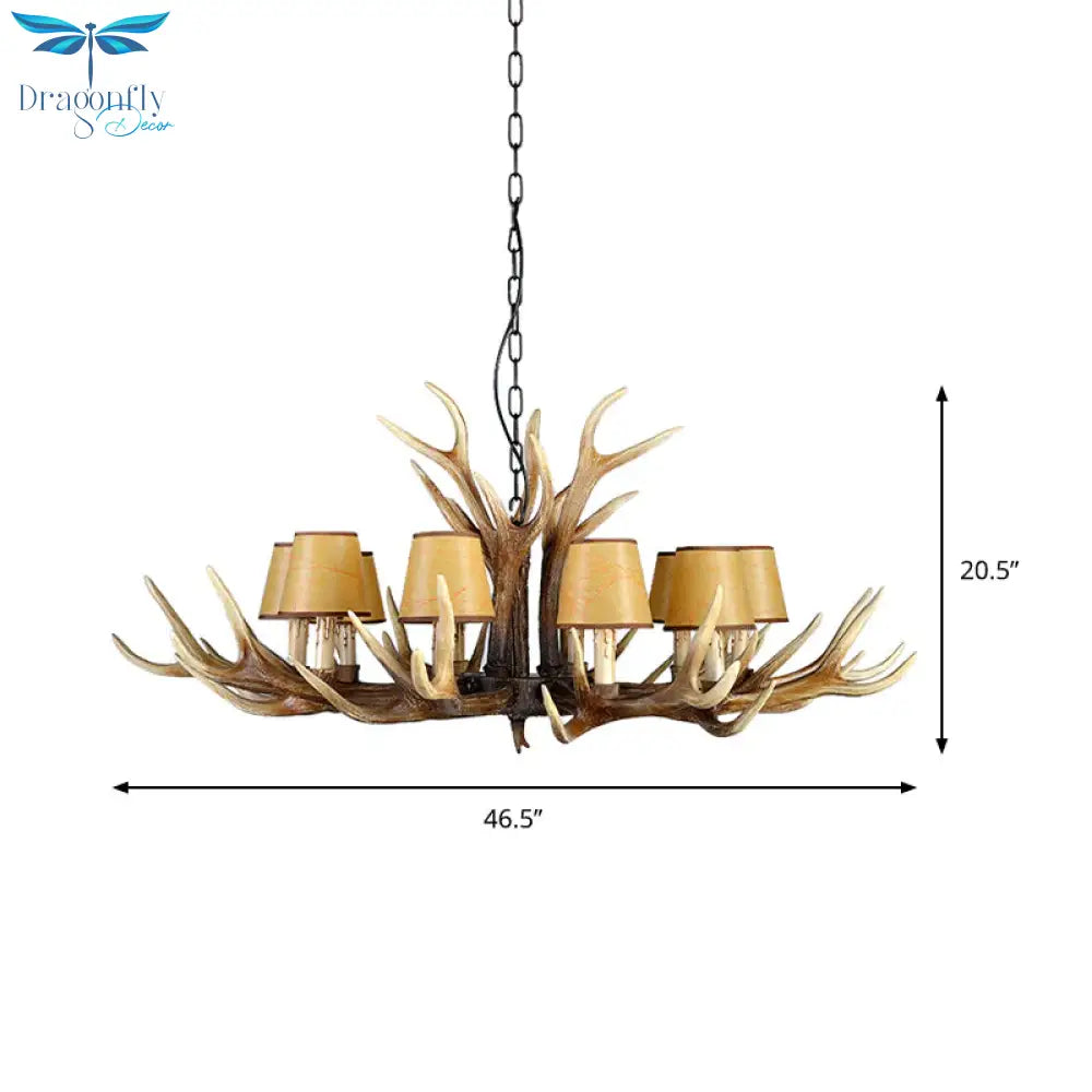 Rustic Conical Hanging Pendant 6/8/10 Lights Resin Ceiling Chandelier In Light Brown For Restaurant