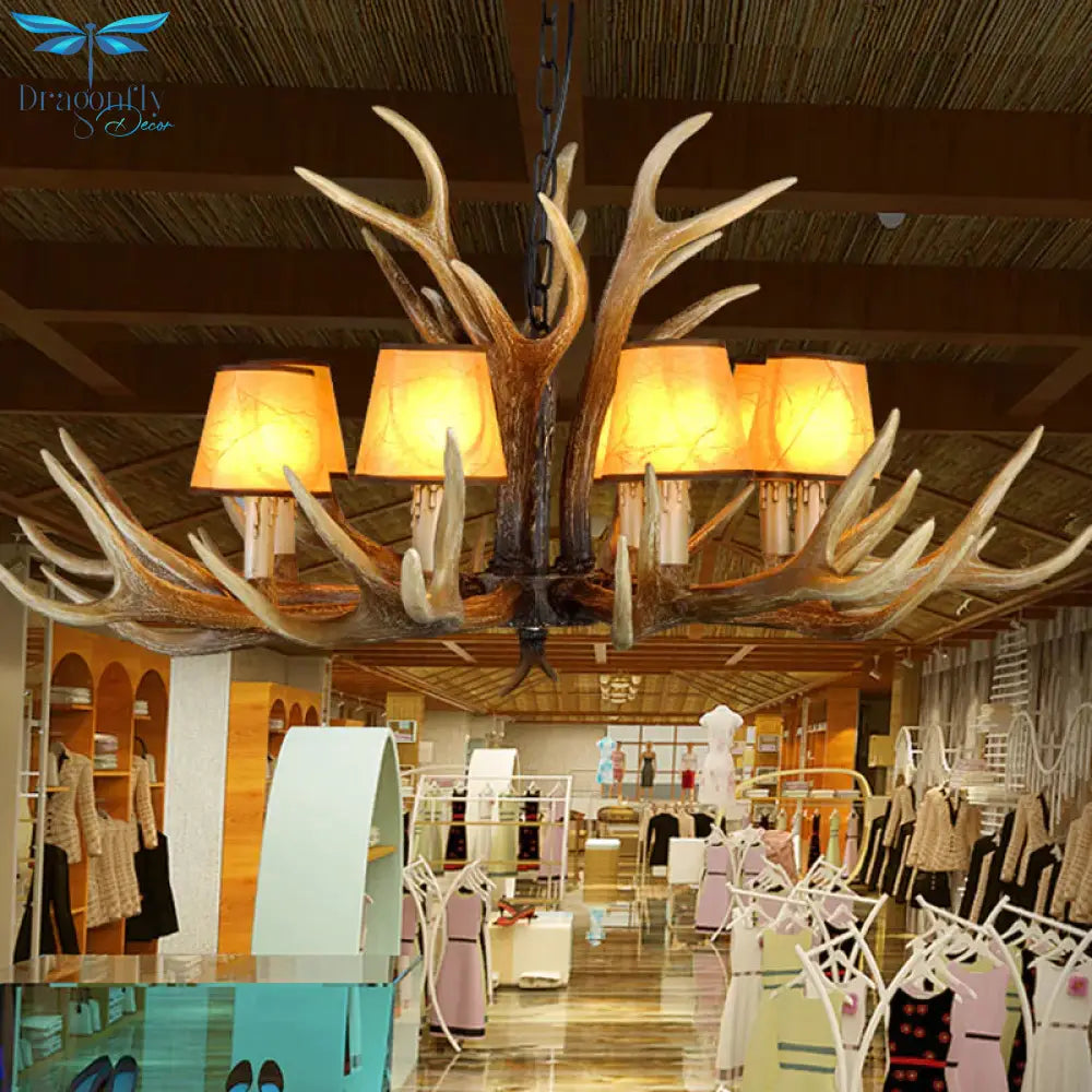 Rustic Conical Hanging Pendant 6/8/10 Lights Resin Ceiling Chandelier In Light Brown For Restaurant
