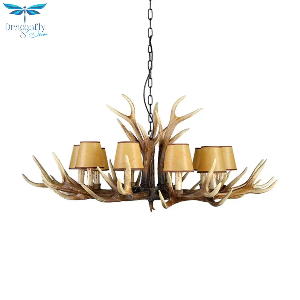 Rustic Conical Hanging Pendant 6/8/10 Lights Resin Ceiling Chandelier In Light Brown For Restaurant