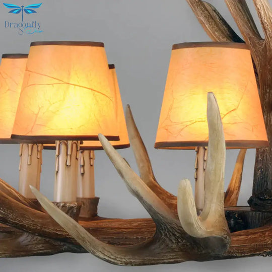 Rustic Conical Hanging Pendant 6/8/10 Lights Resin Ceiling Chandelier In Light Brown For Restaurant