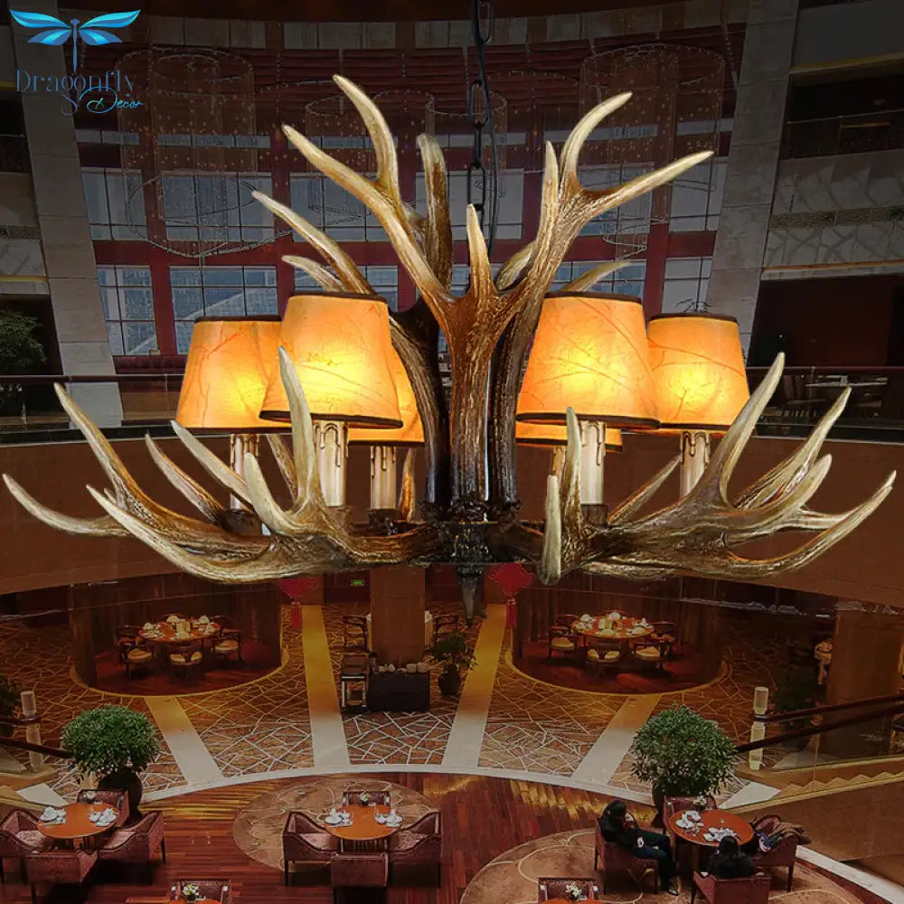 Rustic Conical Hanging Pendant 6/8/10 Lights Resin Ceiling Chandelier In Light Brown For Restaurant