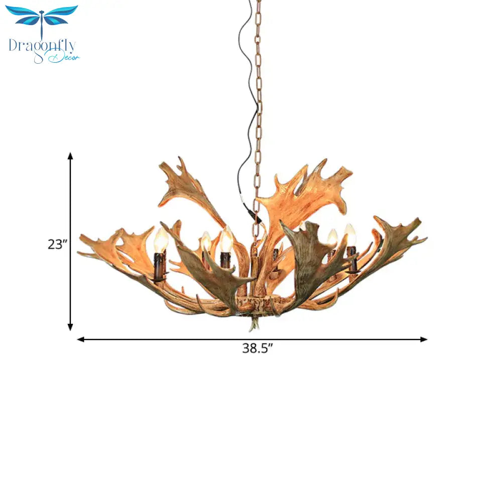 Rustic Deer Antler Ceiling Chandelier 8 Heads Resin Suspension Pendant Light In Brown For Restaurant