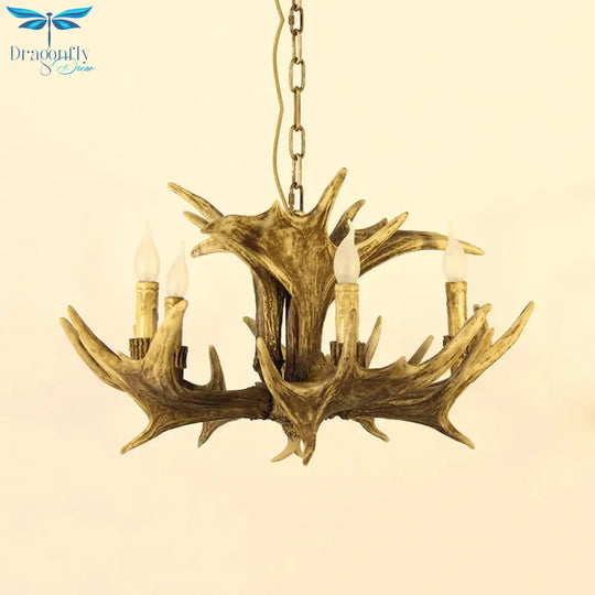Rustic Faux Antler Ceiling Chandelier 5 Heads Resin Hanging Pendant Light In Brown For Living Room