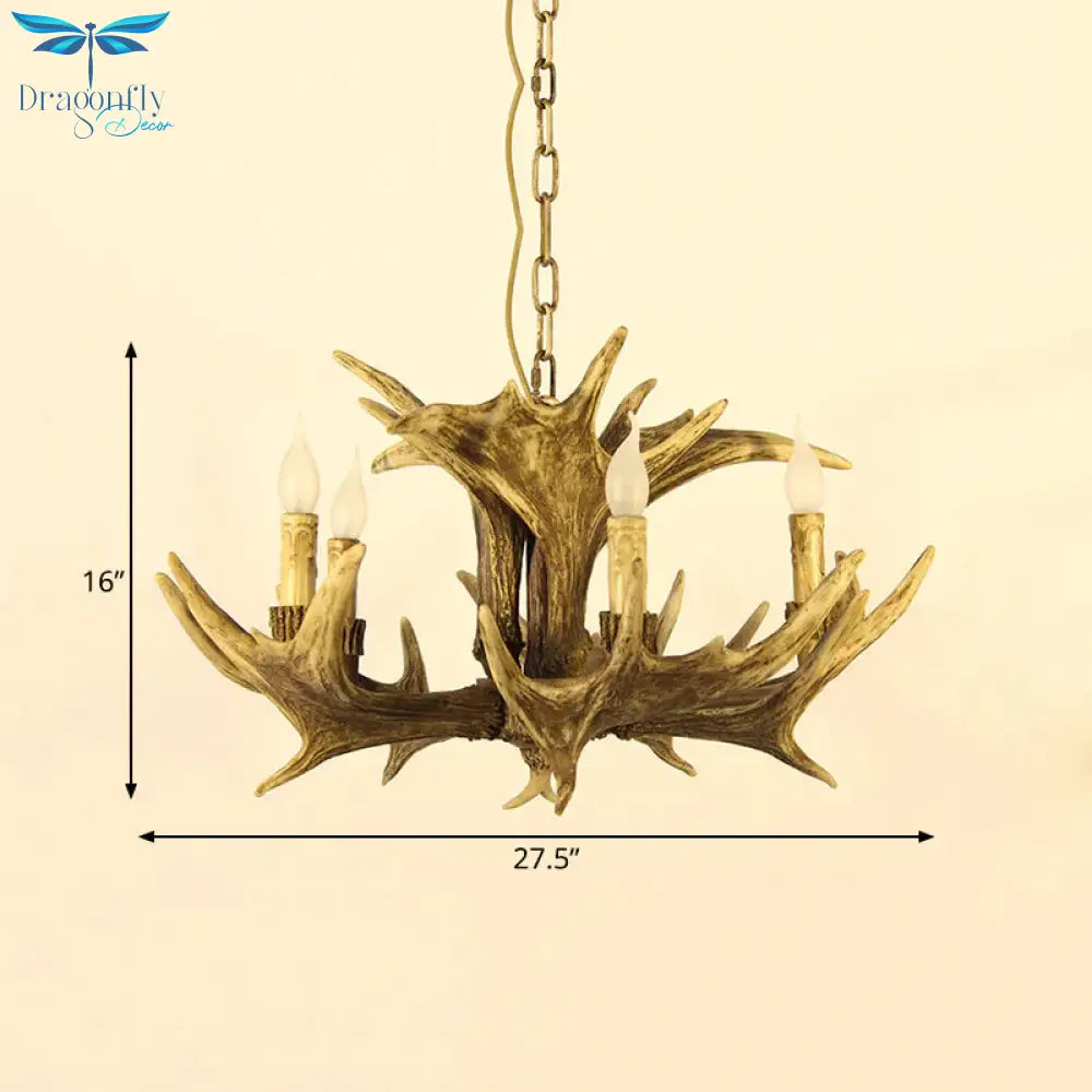 Rustic Faux Antler Ceiling Chandelier 5 Heads Resin Hanging Pendant Light In Brown For Living Room