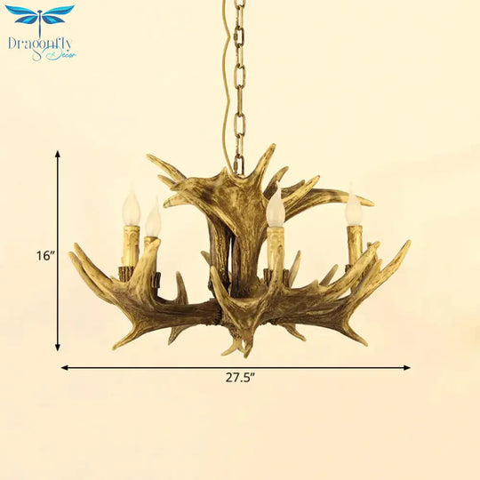Rustic Faux Antler Ceiling Chandelier 5 Heads Resin Hanging Pendant Light In Brown For Living Room