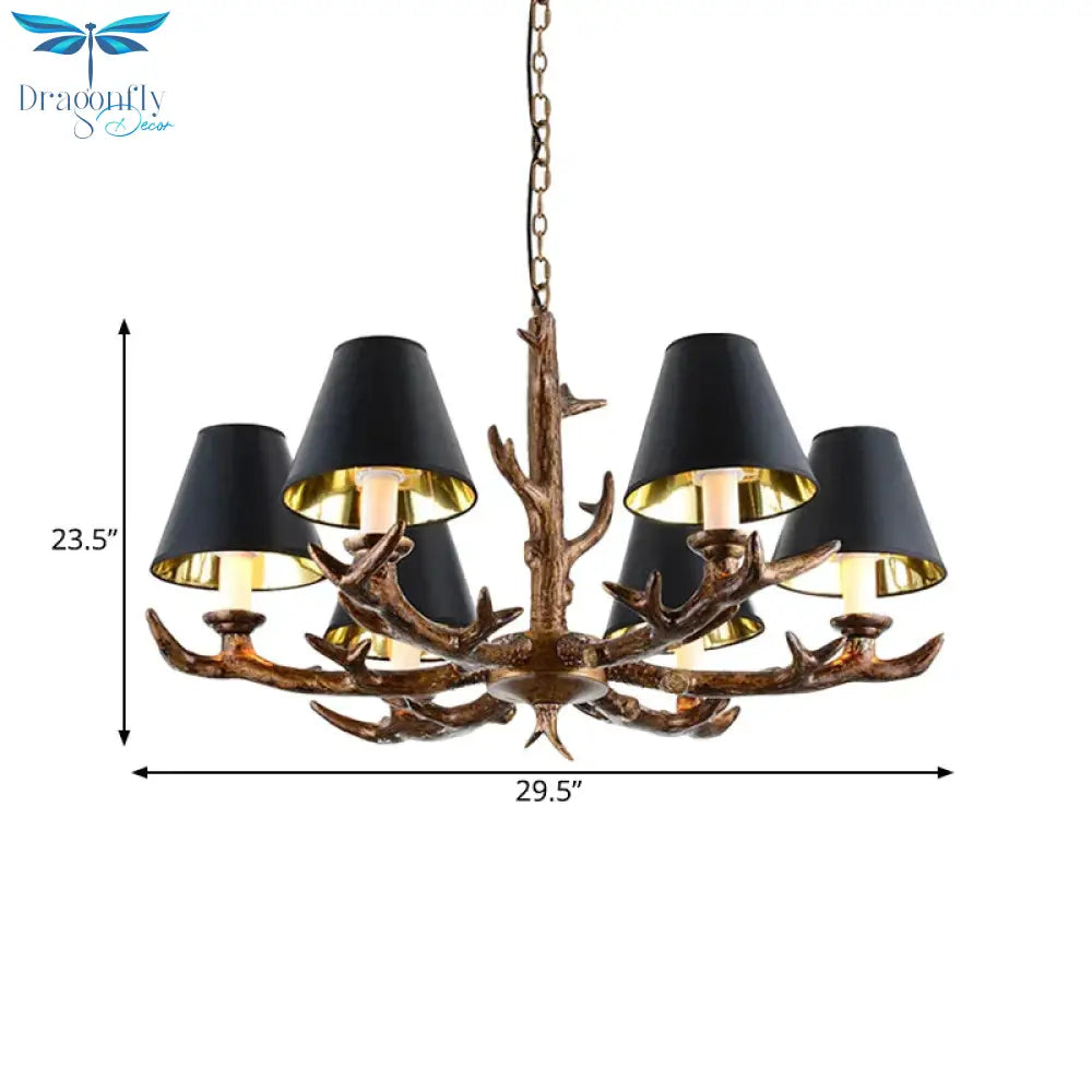 Rustic Starburst Pendant Chandelier 6 Bulbs Resin Suspension Ceiling Light In Black For Living Room